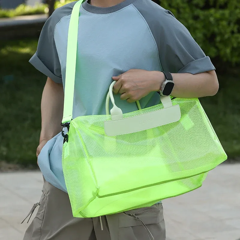 Sac de rangement pour équipement de natation, avec compartiment séparé pour les articles secs et humides, sac de sport tendance pour les activités de remise en forme en eau chaude, sac de plage transparent et résistant pour les étudiants.