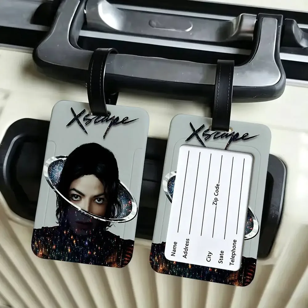 étiquette de bagage m-michael jackson en pvc, étui pour carte d'information, marqueur anti-perte pour sac à dos