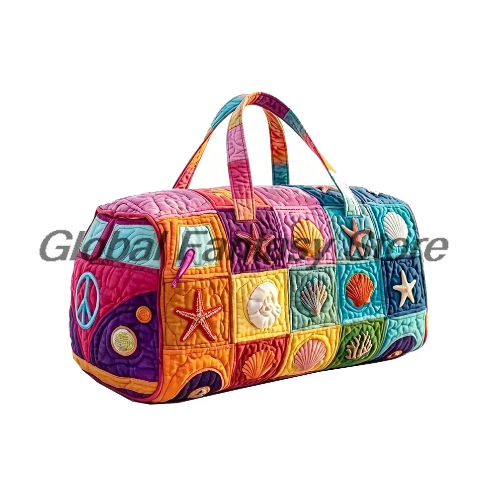 sac de voyage matelassé hippie van 2026 avec imprimé signe de la paix, sac fourre-tout pour voyages en voiture, sac à main pour femmes et hommes, sac de week-end pour activités de plein air