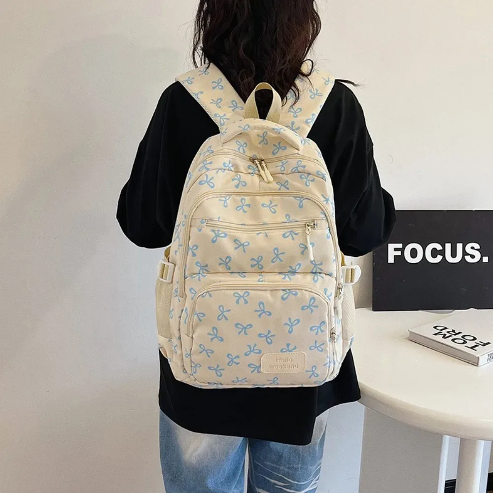 lot de 3 sacs à dos mignons grande capacité avec nœud, en nylon, à bretelles réglables, pour étudiants, imprimé nœud, sac à dos de voyage