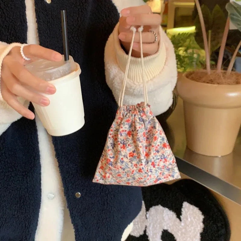 petit porte-monnaie cosmétique en velours côtelé pour femme, sac de rangement à cordon de proximité, fourre-tout à bijoux, sacs d'emballage en poudre, rouge à lèvres mignon