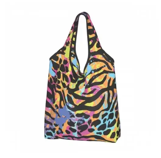 sac de courses pliable imprimé léopard coloré pour hommes et femmes, sac fourre-tout portable, sacs d'épicerie recyclables, extérieur, taille unique
