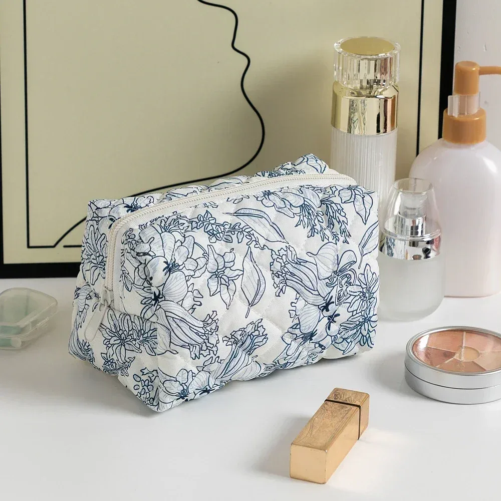 trousse de maquillage à imprimé floral pour femme, trousse de rangement pour rouge à lèvres, trousse à cosmétiques, trousse de beauté, trousse de voyage pour poudres de maquillage, trousse de toilette