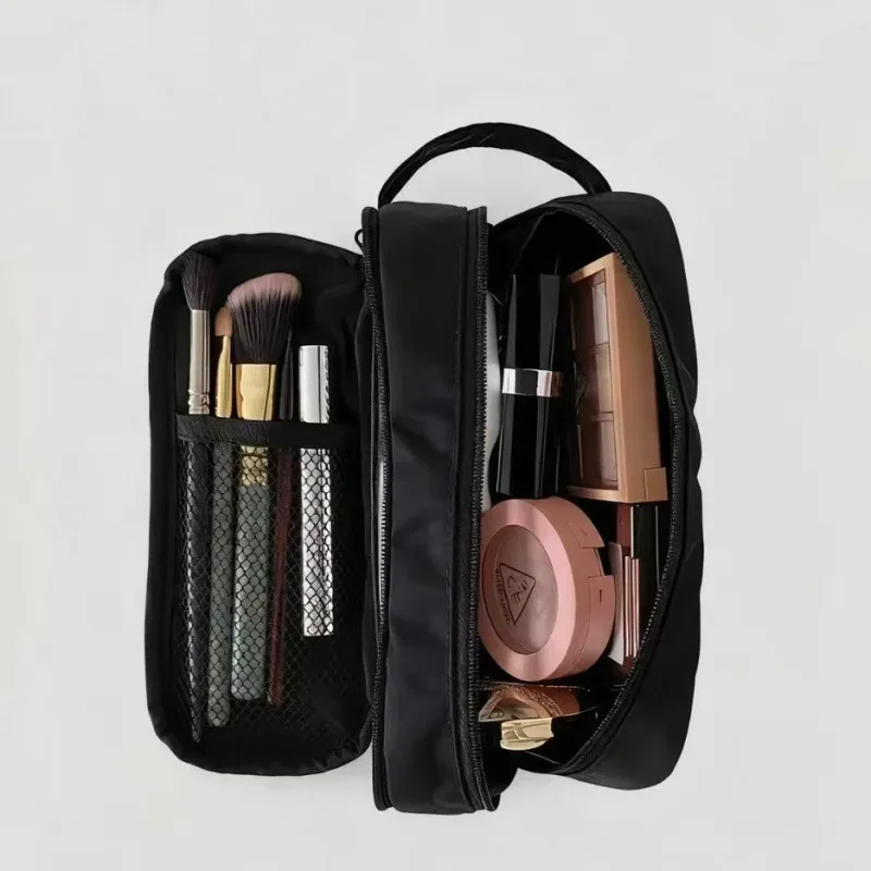grande trousse de maquillage noire en maille, portable, pour voyage, organiseur de pinceaux de toilette, sac à pinceaux au design simple pour femme, pour usage quotidien