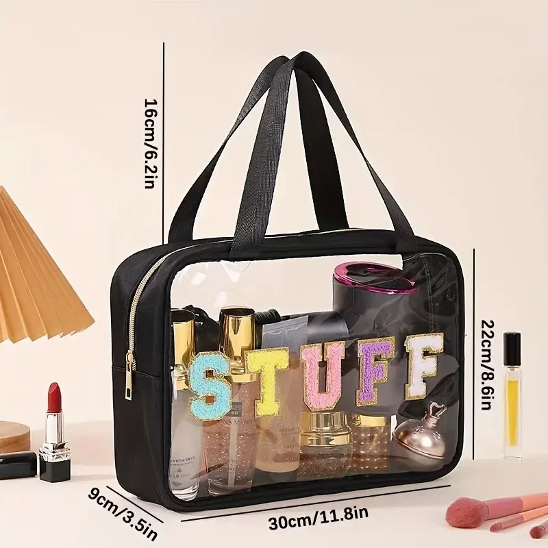 boîte de maquillage transparente givrée en pu, trousse de toilette de voyage étanche, sac de rangement de bain portable de grande capacité, sac à déjeuner pour enfants