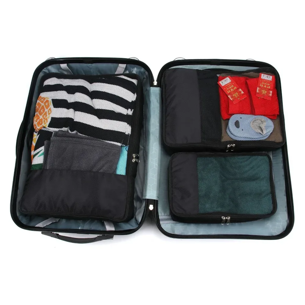 organisateur voyage rangement tissu oxford maille compression minimaliste rouge gris bandes rectangle étanche leger usage voyage