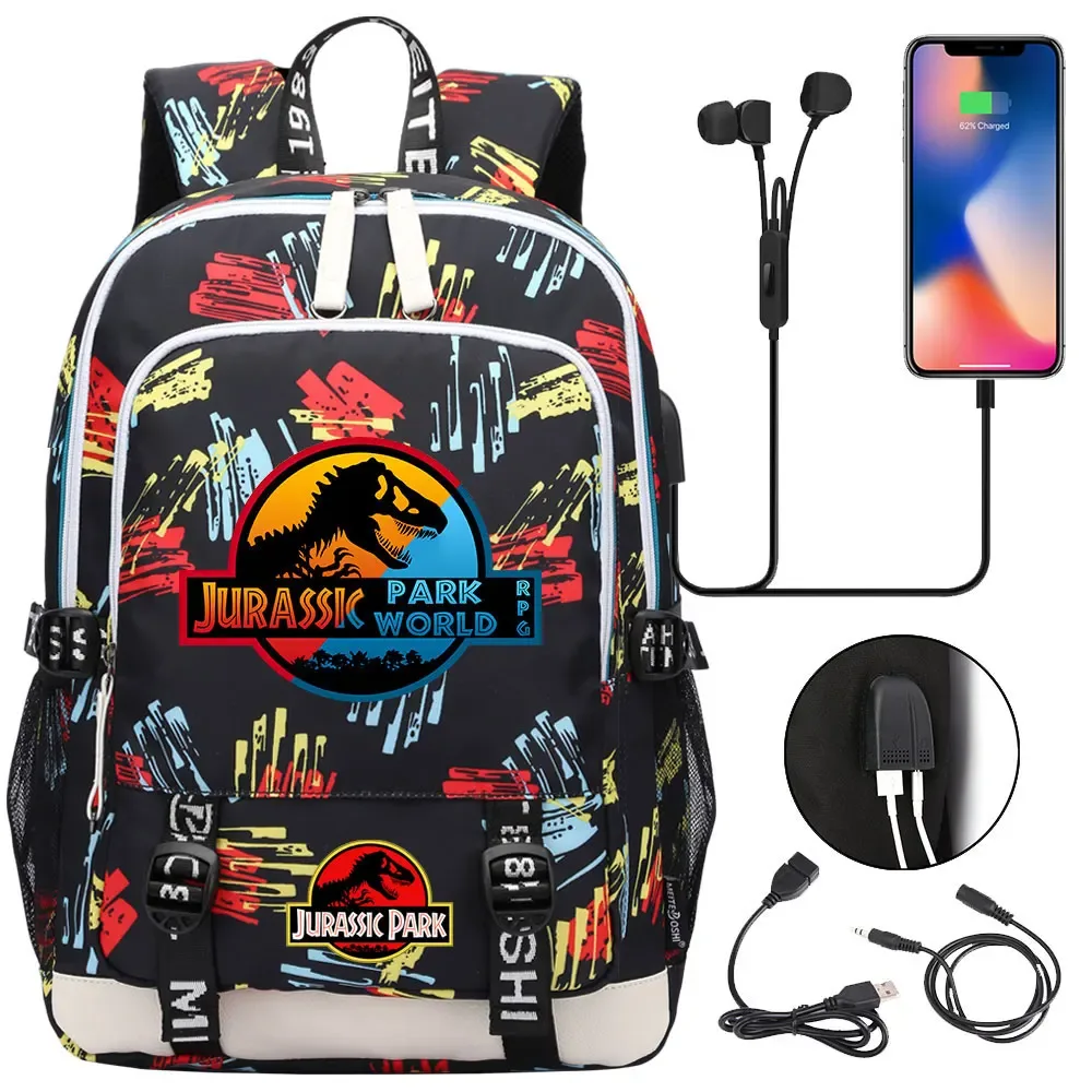 jurassic park world dinosaure adolescent usb charge sac à dos pour ordinateur portable femmes hommes filles garçons enfants école livre sac voyage sac à dos