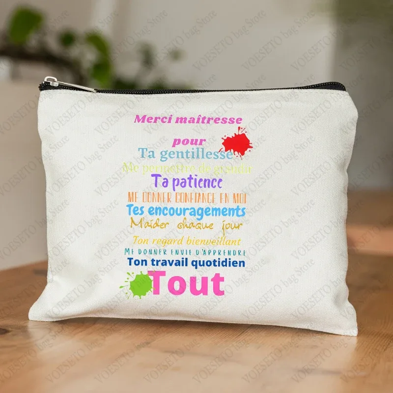 trousse de maquillage pour femmes avec appréciation des enseignants français, trousse à cosmétiques au design artistique, trousse à crayons pour femmes
