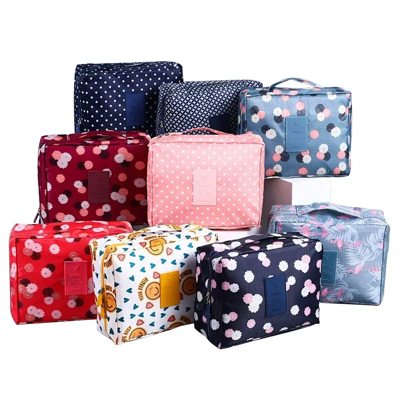trousse de toilette de voyage à imprimé floral, organiseur de cosmétiques imperméable avec poignée pour femmes et filles