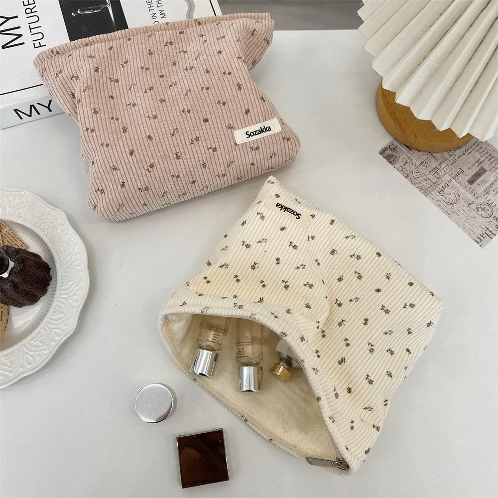 sac de voyage en velours côtelé pour cosmétiques, sac de rangement portable pour maquillage, pochettes pour femmes, grande capacité, organisateur de maquillage à fermeture éclair, pochette de rangement