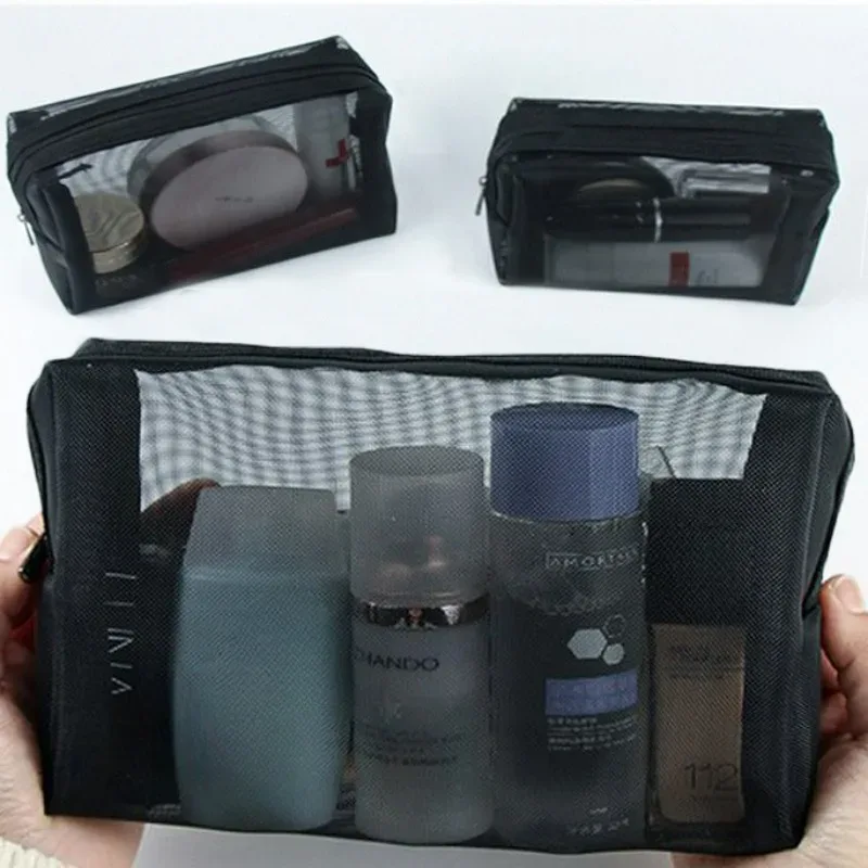 nouveaux sacs à cosmétiques transparents en maille, petit grand sac de maquillage noir clair, organisateur de toilette de voyage portable, pochette de rangement de rouge à lèvres