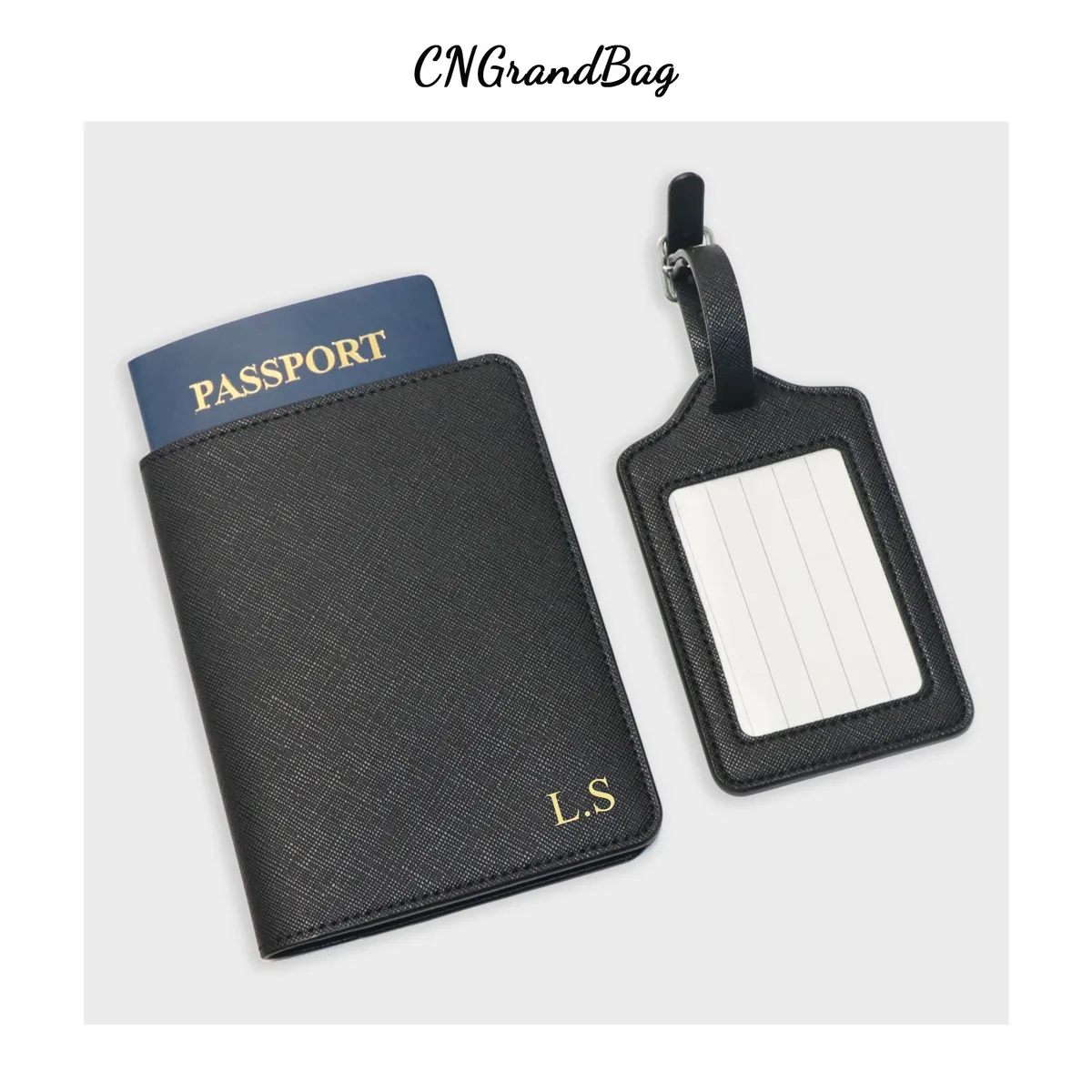 portedocuments étiquettes bagages personnalisables initiales dorées texture douce organisation documents identification bagages cuir véritable saffiano pu voyage accessoires