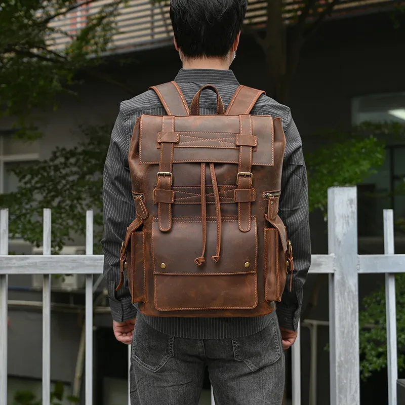 luufan-sac à dos en cuir véritable de grande capacité pour homme, sac à dos pour ordinateur portable 17 pouces, sac à bandoulière multifonction, sac à dos de voyage pour homme