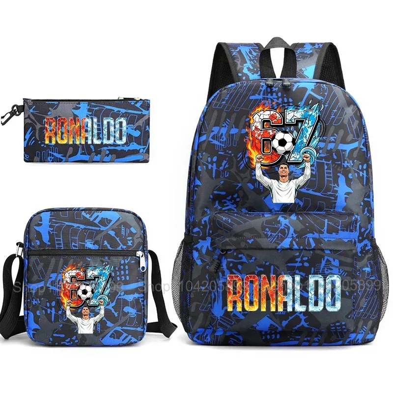 sac à dos cr7 ronaldo football 67 imprimé, sac d'école avec sac à bandoulière et trousse à crayons pour étudiants garçons, cadeau, sac à dos de voyage quotidien