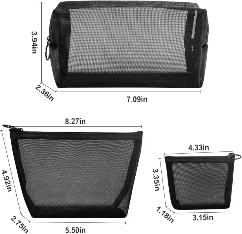 trousse cosmétiques plastique mesh noir translucide fermeture éclair pliable oreiller voyage s m xl