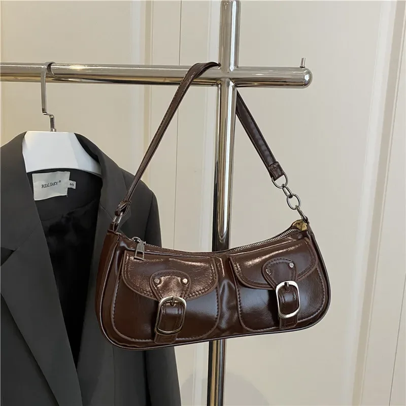 petit sac à main en cuir pu pour femme, sacs sous les bras pour femme, sacs à main à double poche, pochette vintage, mode initiée, y2k