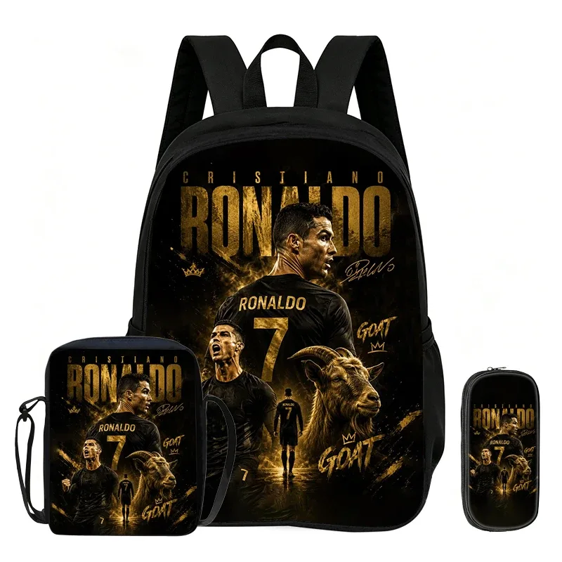 sac à dos d'école, sac à bandoulière, trousse à crayons, sac de sport ronaldo pour enfants, ensemble de 3 pièces, sac à dos de football, cadeau pour les fans de stars du football