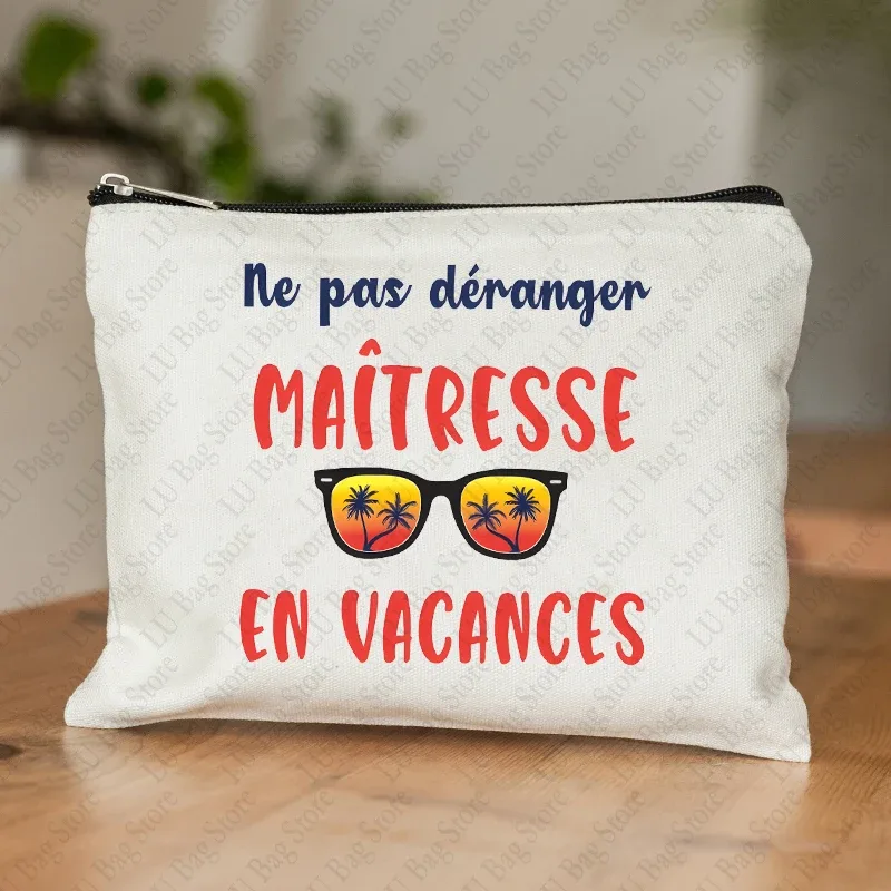 trousse de maquillage pour femmes, thème enseignant, étui à cosmétiques inspiré de maitresse avec motif éducatif de conception de style français, portefeuille pour le travail ou l'école