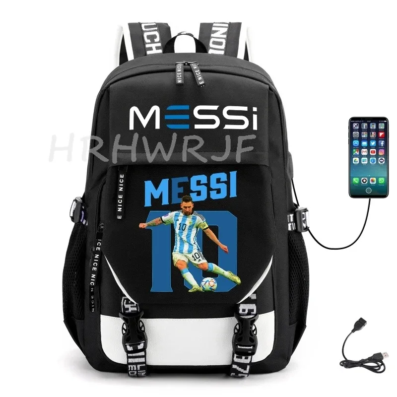 sacs à dos de sport messi imprimés, sacs d'école noirs pour garçons et filles, sacs d'école pour ordinateur portable, pour lycéens