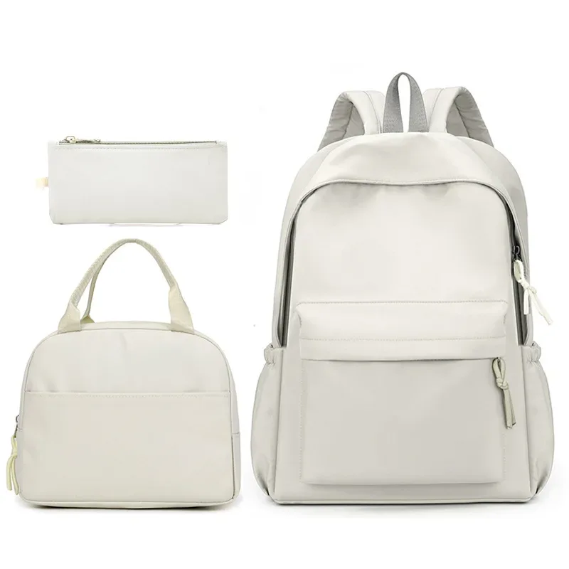 sac à dos personnalisé pour collégiens de grande capacité, nouveau style universitaire, sac à dos personnalisé de couleur unie + trousse à crayons + sac à déjeuner