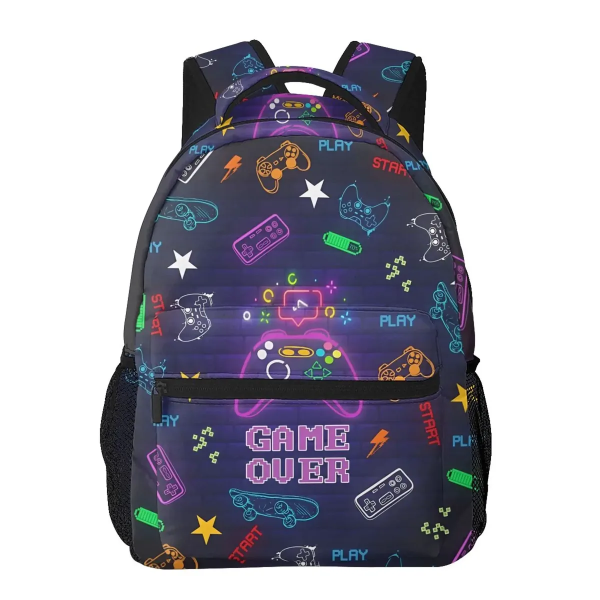 sac dos toile noir motif jeux vidéo multicolore fermeture éclair 20 35 litres polyester polyvalent voyage école week end vacances randonnée camping