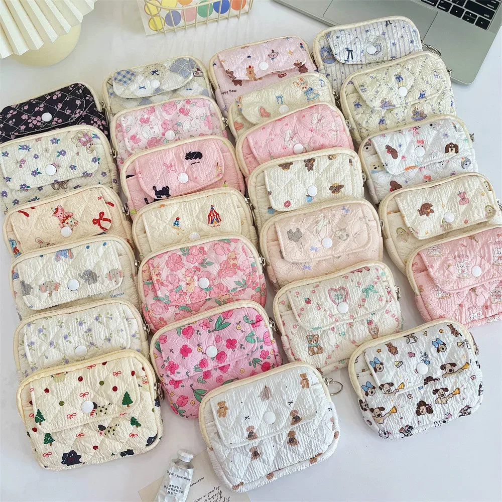 Trousse Cosmétique Tissu Coton Motifs Dessins Animaux Poche Avant Zippée Format Petite Boîte Usage Voyage Femmes