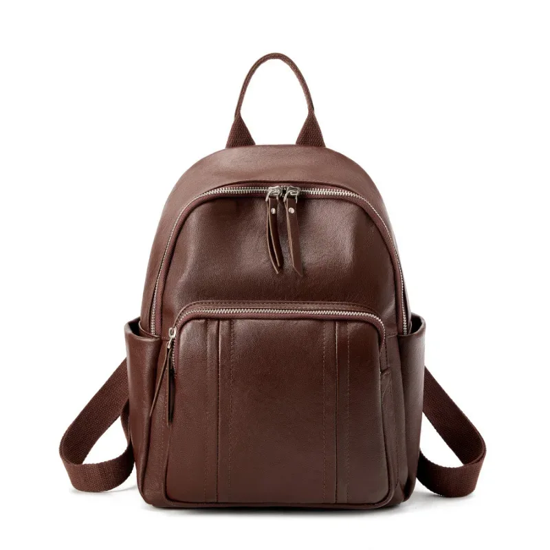 sac dos cuir vache marron noir femme voyage compartiment imperméable poche latérale zippée courbe dos décontracté