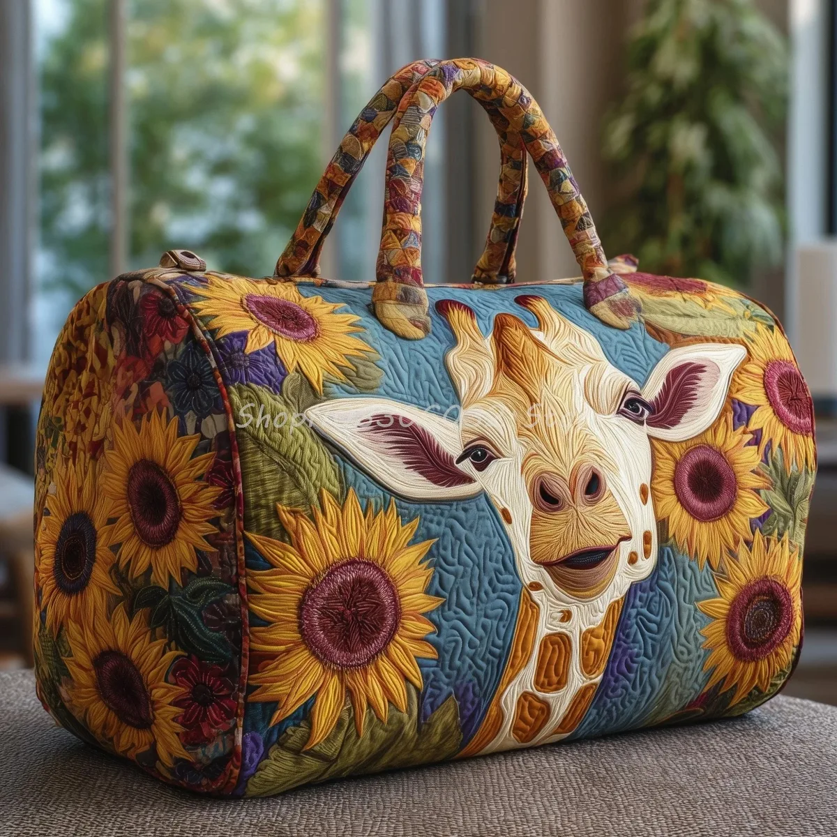  sac de voyage matelassé à imprimé girafe de dessin animé pour femmes et hommes, sac fourre-tout de week-end pour l'extérieur 