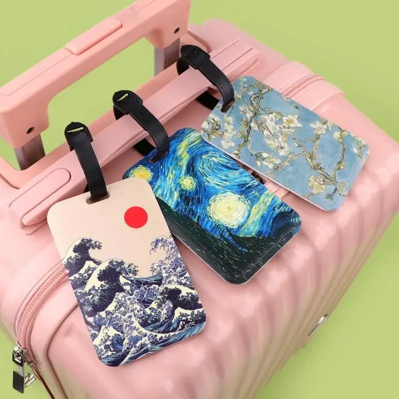 étiquette de bagage artistique en plastique avec motif peinture à l'huile, porte-carte d'identité anti-perte pour valise, sac à dos, accessoires de bagage, cadeaux