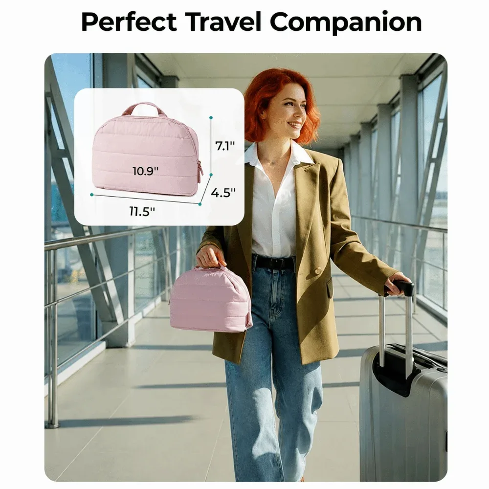 sac de maquillage de voyage pliable, multi-compartiments, séparateurs réglables, pochette de toilette, porte-pinceaux, fermeture à glissière, organisateur de maquillage