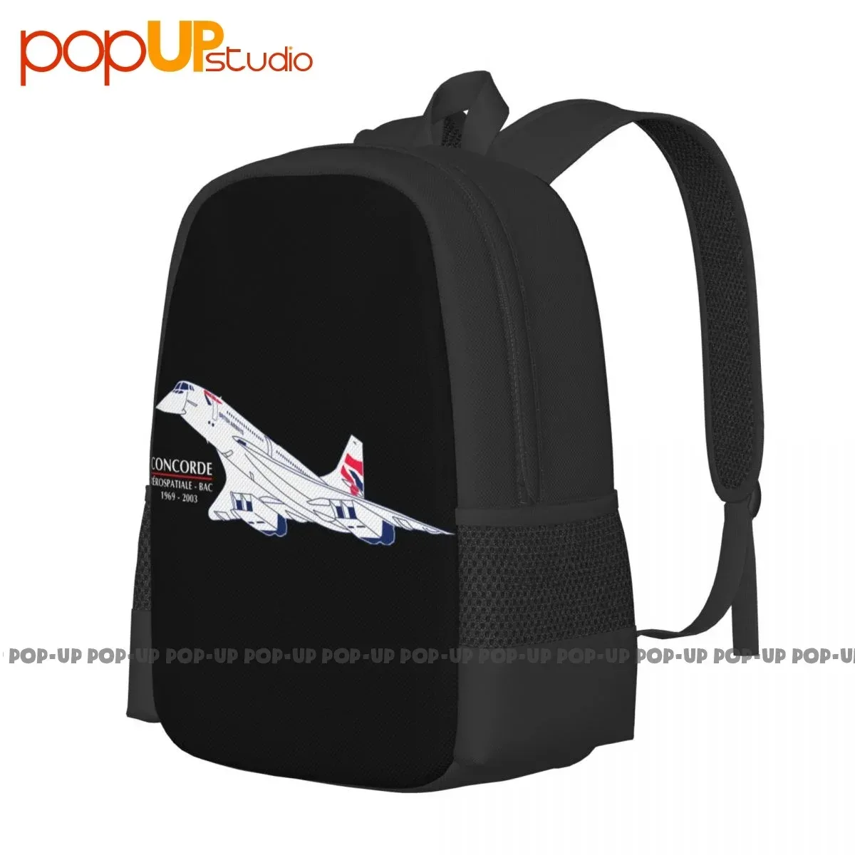Sac Dos Polyester Armure Toile 600D Noir Avion Concorde Bandes Poignées Latérales Usage Voyage Universel Décontracté