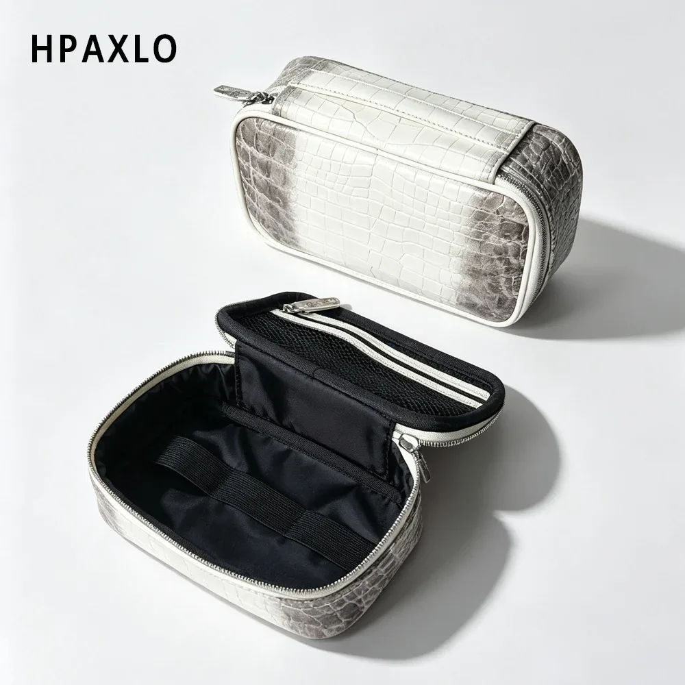 nouvelle trousse de toilette en cuir véritable à motif crocodile, organiseur de voyage, sac à main portable, pochette de rangement pour maquillage avec initiales