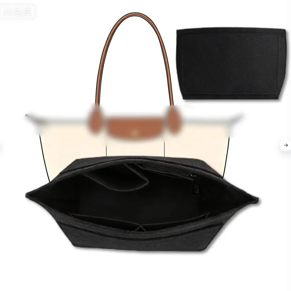 organisateur de sac en feutre en forme de lune avec 7 séparateurs, doublure intérieure pliable pour l'organisation des sacs à main, plusieurs poches de rangement