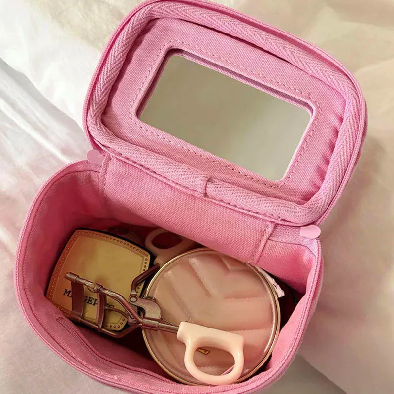 trousse de maquillage rose rayée grande capacité pour femme, sac de rangement portable de voyage pour cosmétiques et brosses de toilette