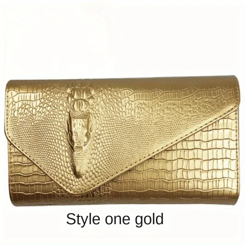 pochette élégante pour femme, grande capacité, sac à bandoulière imprimé crocodile