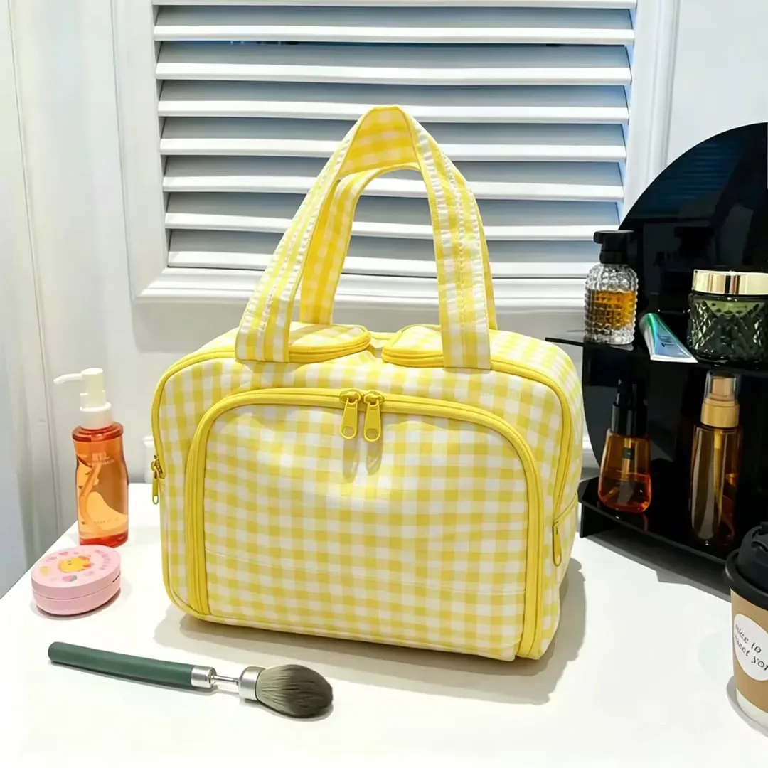 trousse de maquillage portable légère et élégante, grande capacité, compartimentée, double ouverture, pochette de voyage pour articles de toilette