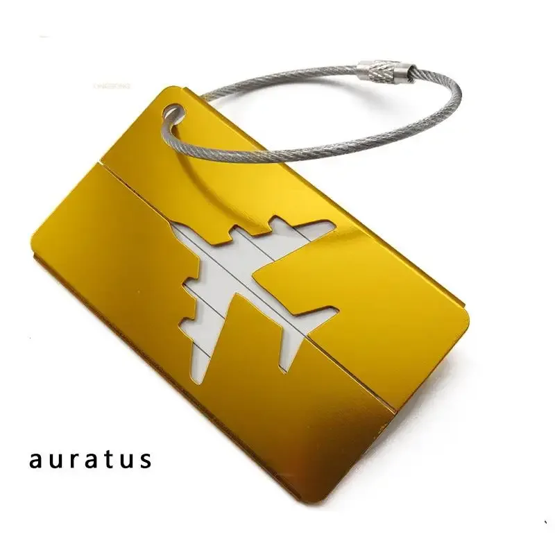étiquette de bagage en aluminium durable, design antivol avec anneau en acier, pour identification de bagages et enregistrement à l'aéroport