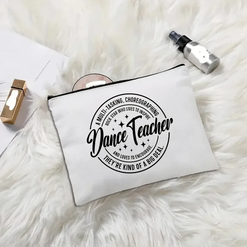 trousse de maquillage en toile "appréciation des enseignants", "aimer enseigner inspirer", pochette cosmétique mignonne avec fermeture éclair, organisateur de toilette portable pour voyage