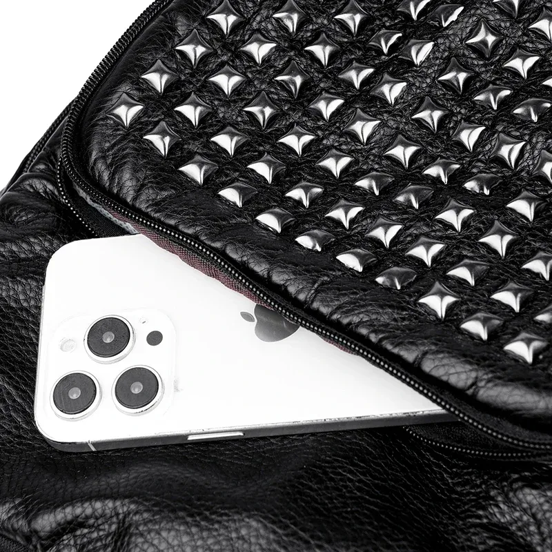 sacs à dos en cuir souple rivet pour femmes, grande capacité, sac d'école pour filles, sac à dos féminin de luxe, sacs de voyage, mode