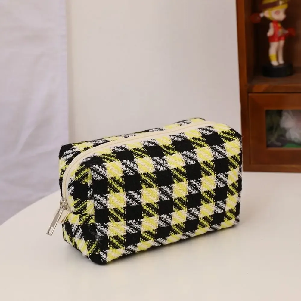 sac de maquillage en toile tendance pour gloss, sac de voyage écossais mignon pour fille, sac à main de maquillage portable, trousse à cosmétiques, trousse à crayons et papeterie