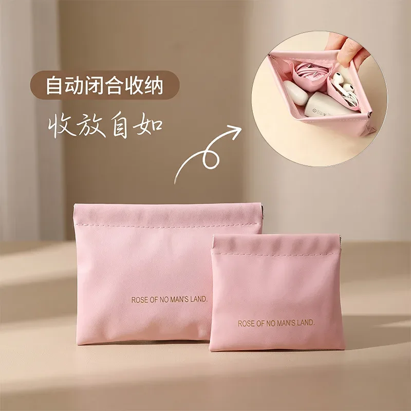 pochette de rangement en pu à fermeture automatique, mini organisateur d'écouteurs et de câbles, porte-monnaie portable, petit sac de rangement pour cosmétiques et rouges à lèvres