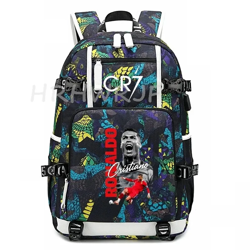 sac à dos camouflage cr7 avec usb, sac d'école pour filles et garçons du secondaire, pour adolescents, simple, multi-poches, capacité de voyage, sac à dos de randonnée pour hommes