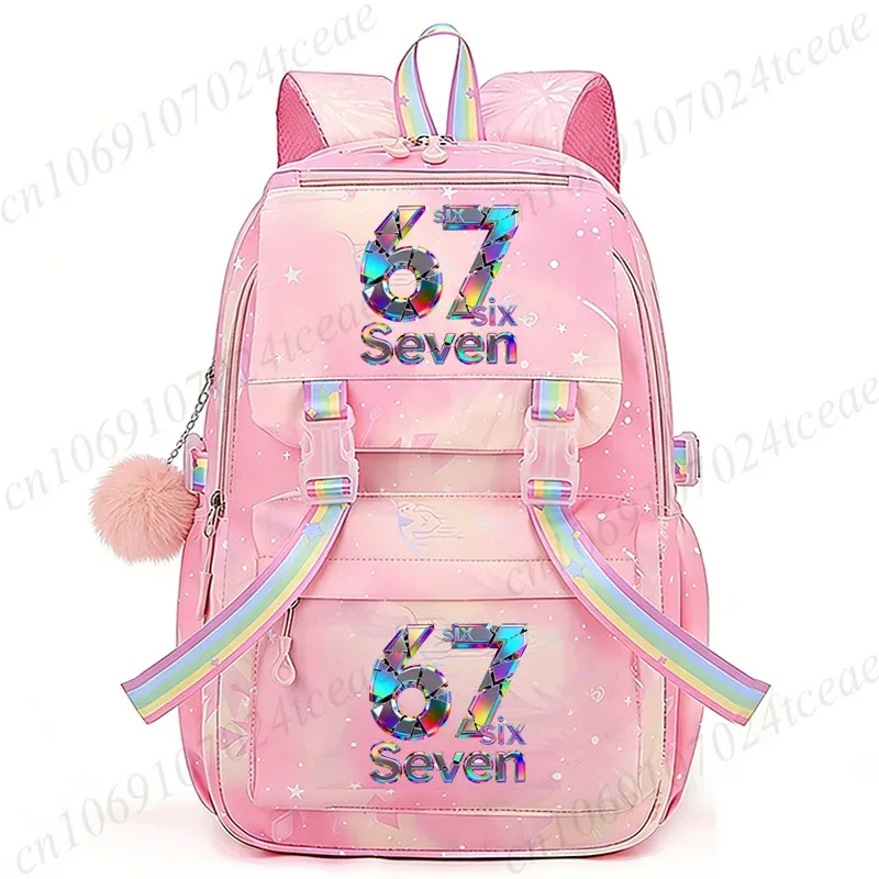 sac à dos imprimé six seven 67 meme, grand sac à dos léger, sac d'école mignon à motif de dessin animé pour filles, sac à dos décontracté pour les voyages et les trajets quotidiens