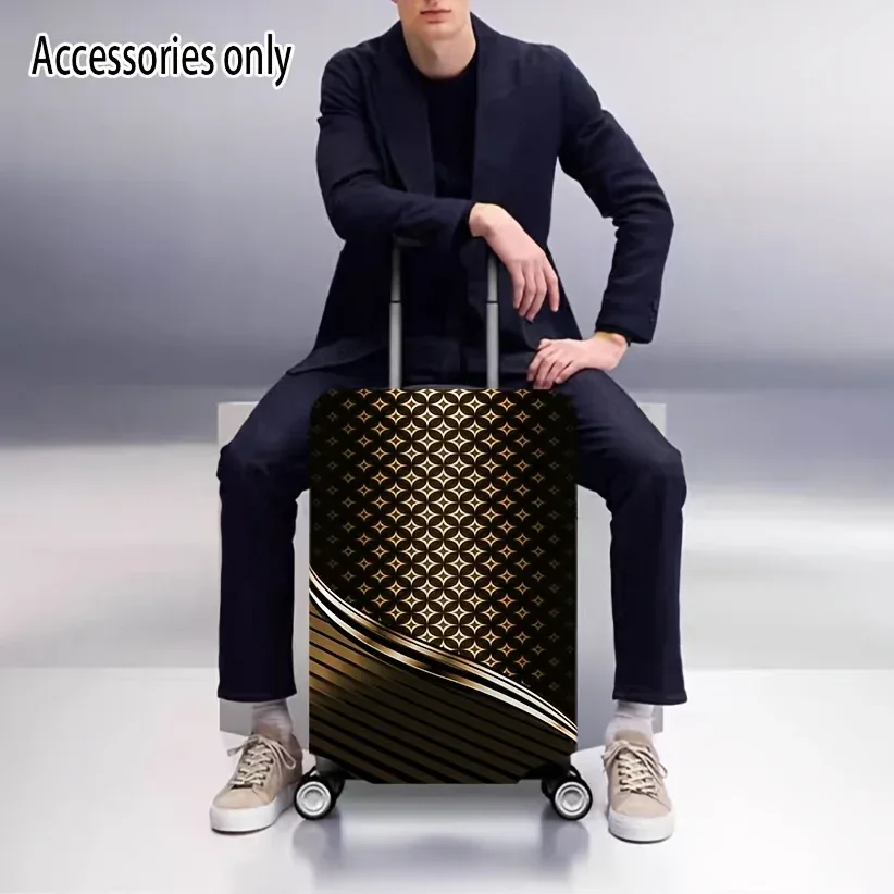 housse de bagage géométrique noire et dorée – un accessoire de voyage extensible conçu pour les valises à roulettes, adapté aux valises de 18 à 32 pouces.