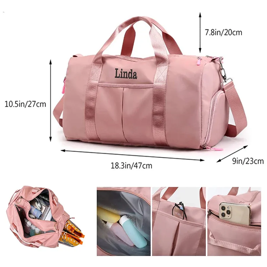 sac de sport brodé personnalisé avec poches sèches et compartiment à chaussures, sac de sport de voyage, cadeau pour garçon d'honneur, demoiselle d'honneur