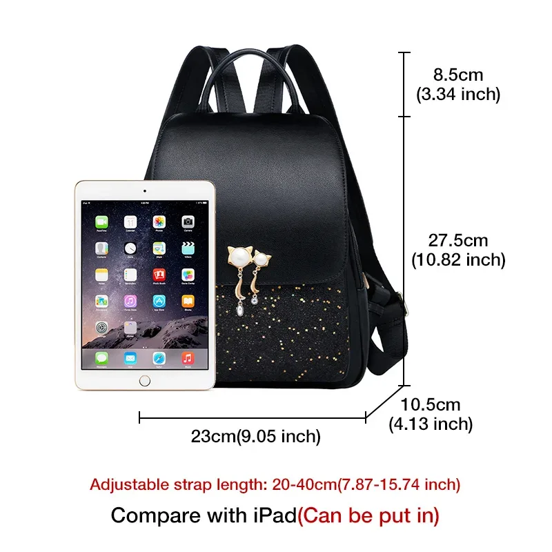 sac à dos femme foxer 2026 tendance avec sequins, pendentif chat, antivol, grande capacité, pour étudiante, trajets quotidiens et voyages