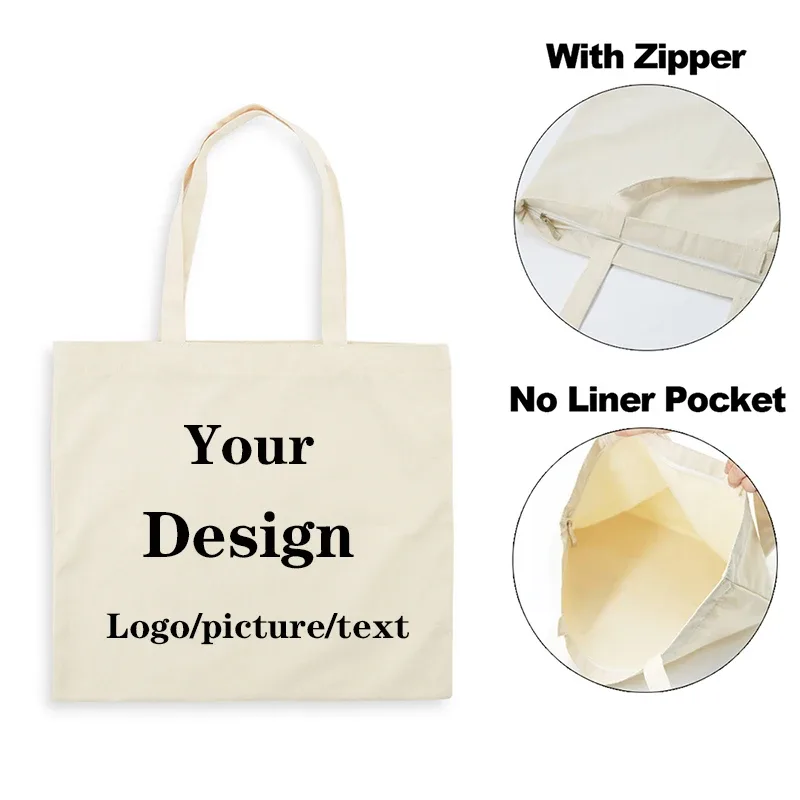 sac fourre-tout personnalisé ajoutez votre texte/logo/image sacs à provisions de conception originale sac à main avec fermeture éclair sacs en toile de mode pour femmes