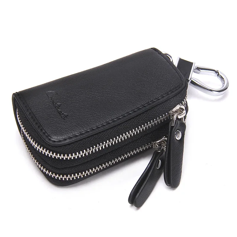contact's – porte-clés de voiture en cuir véritable, porte-clé de mode, organisateur de clés de ménage, double fermeture éclair, étui à clé