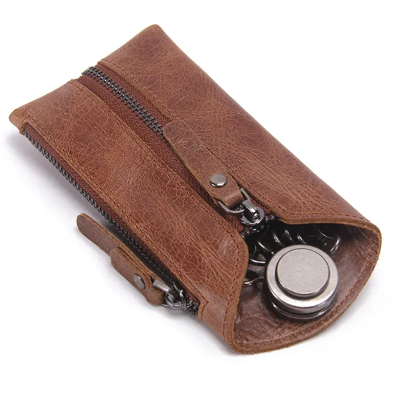 contact's vintage en cuir véritable porte-clés femmes porte-clés couvre fermeture éclair porte-clés sac hommes porte-clés femme de ménage clés organisateur