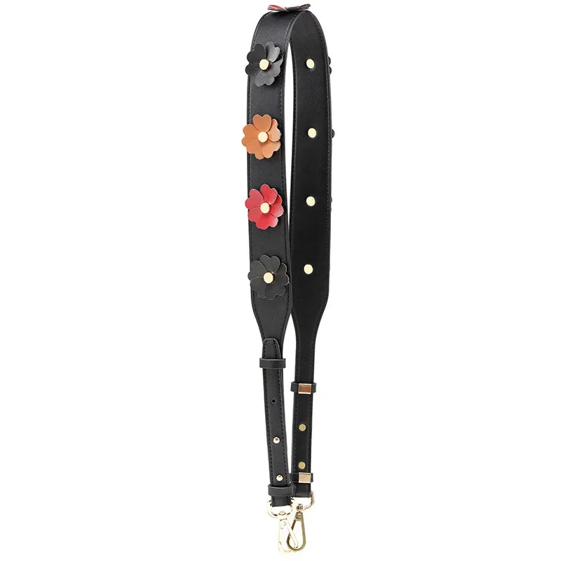 large sangle de sac à bandoulière en cuir pu pour femmes, longue sangle de remplacement pour sac à main, rivet coloré, poignée de sac à bandoulière florale